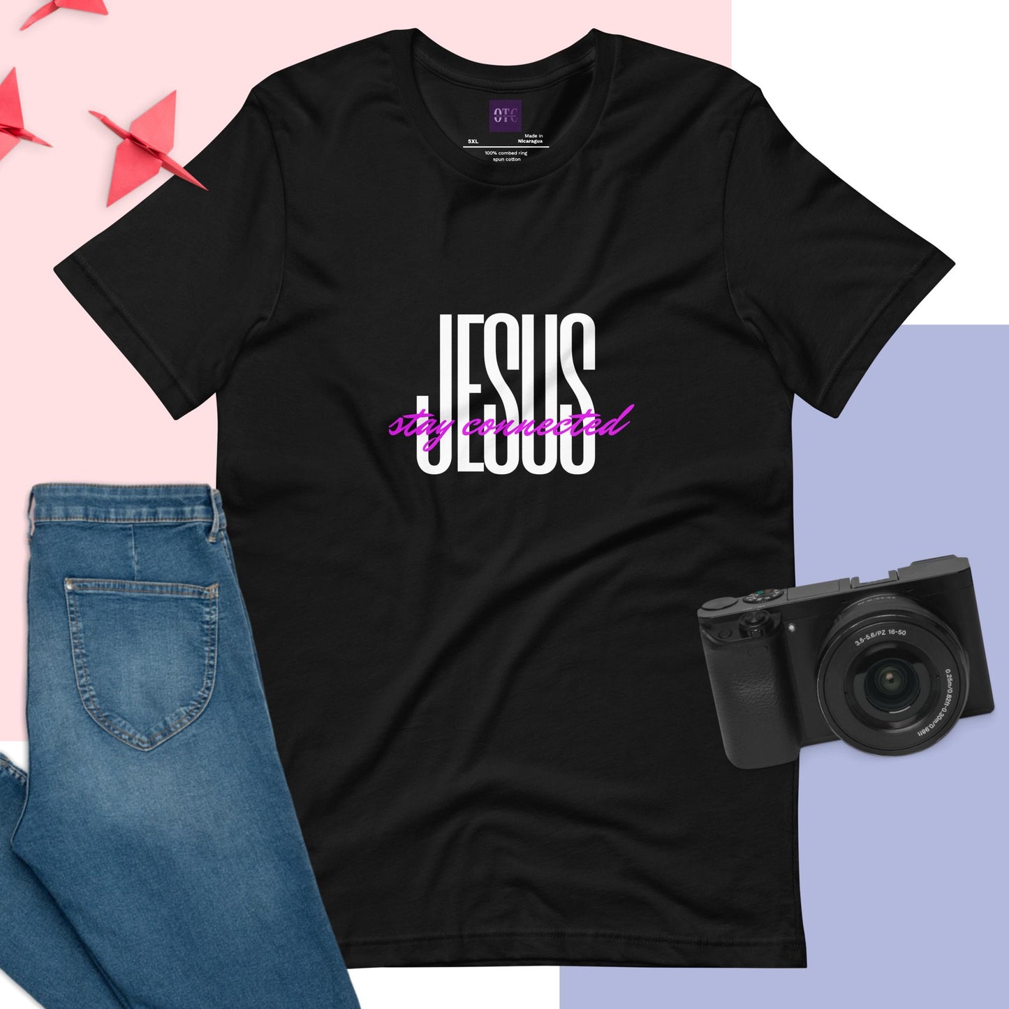 "Stay Connected" Unisex T-shirt (White/Pink)